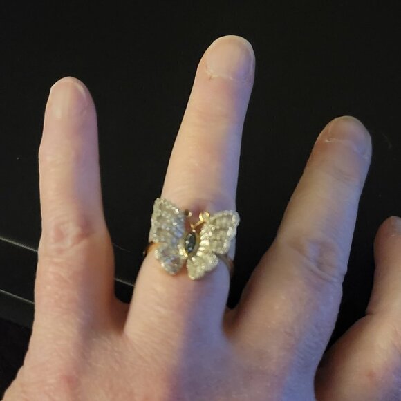 JTV Engild Diamond Butterfly Ring 14K Gold Over Silver - Picture 3 of 7